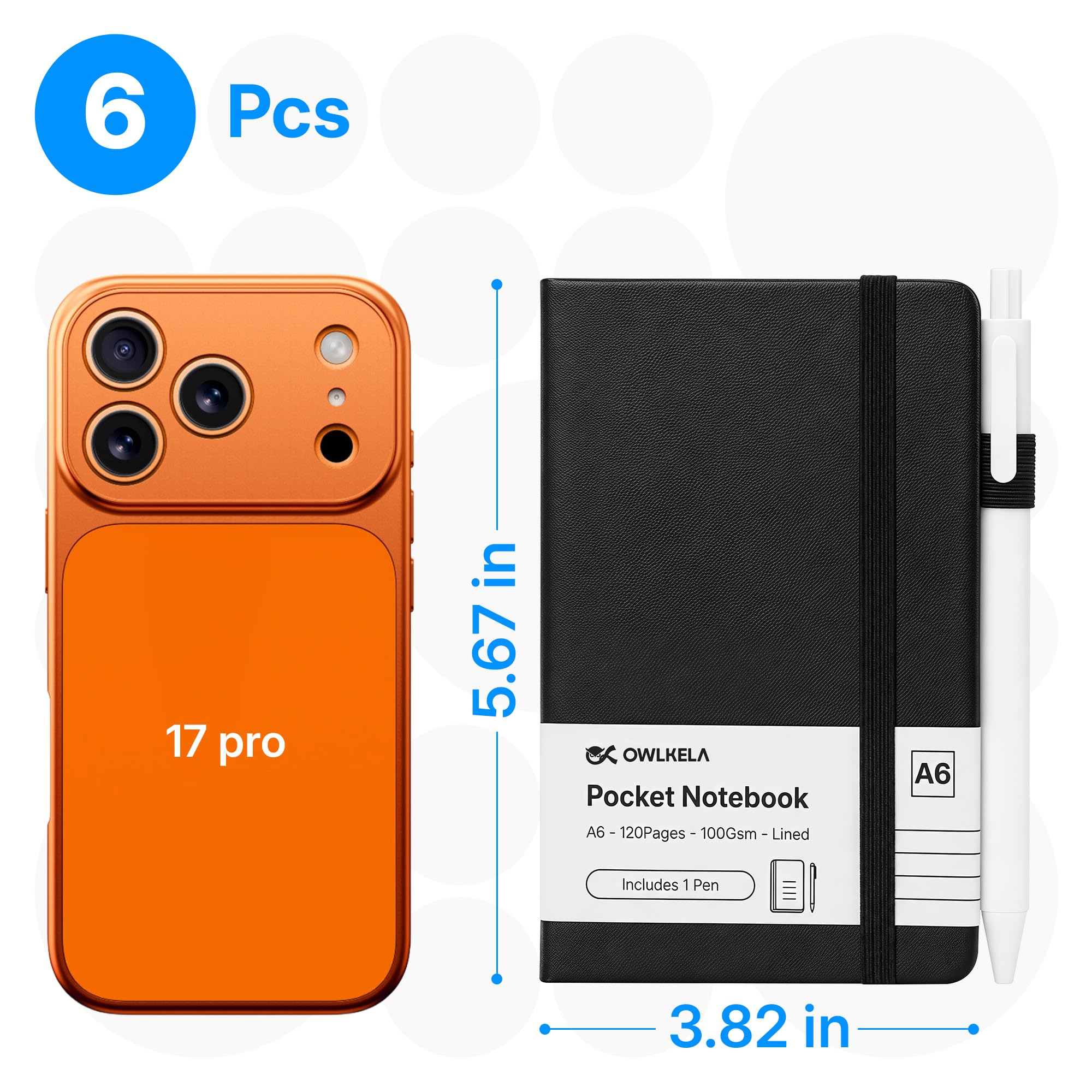 OWLEKLA 6 Pcs Pocket Notebook, 3.82 x 5.67 In, Black