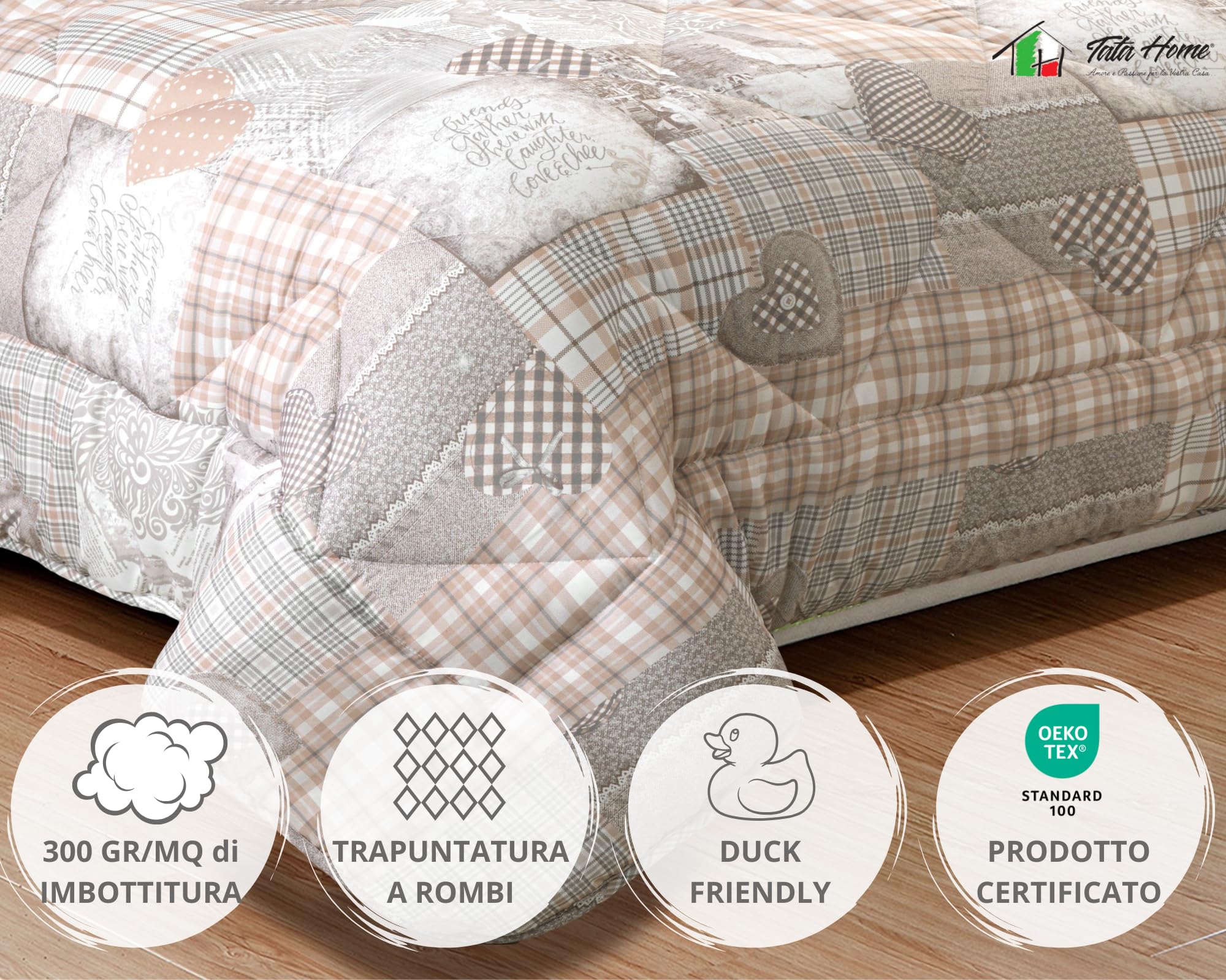Trapunta Invernale Shabby Chic Tata Home Audrey 250x250 Cm - Letto Matrimoniale - Morbida Microfibra 250 Gr/mq Double Face