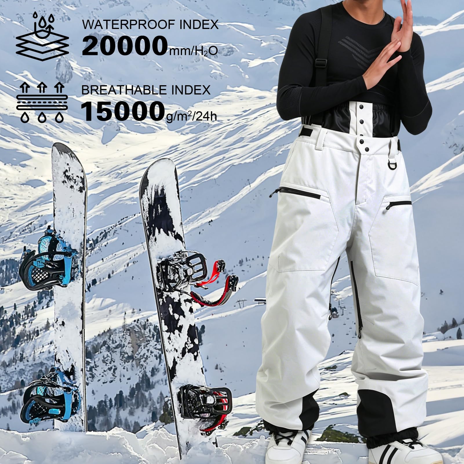 Pantaloni Da Sci Impermeabili, Pantaloni Da Sci A Vita Alta Unisex Uomo