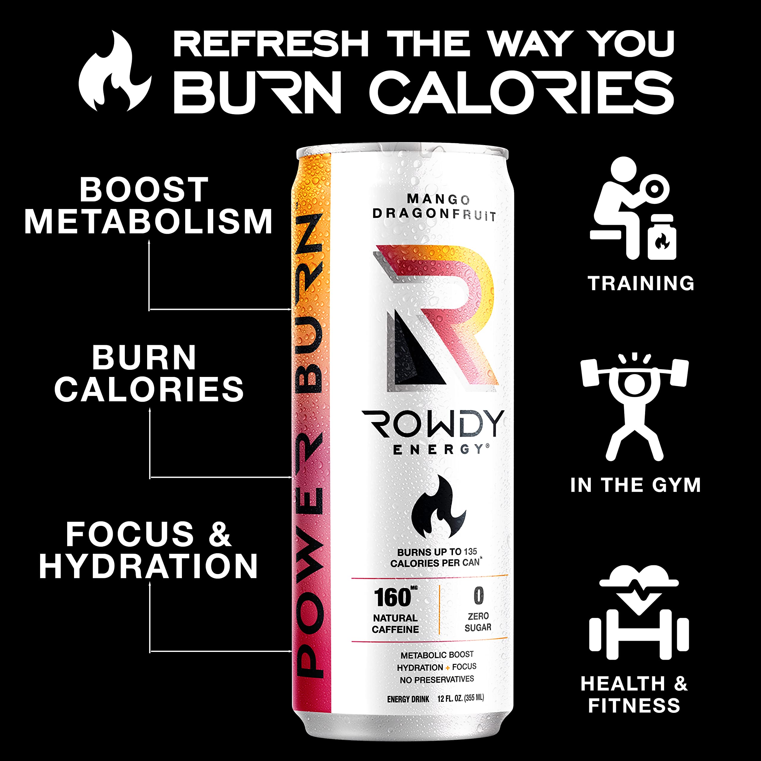 Buy Rowdy Energy Power Burn, Mango Dragonfruit, Sugar Free Energy Drink