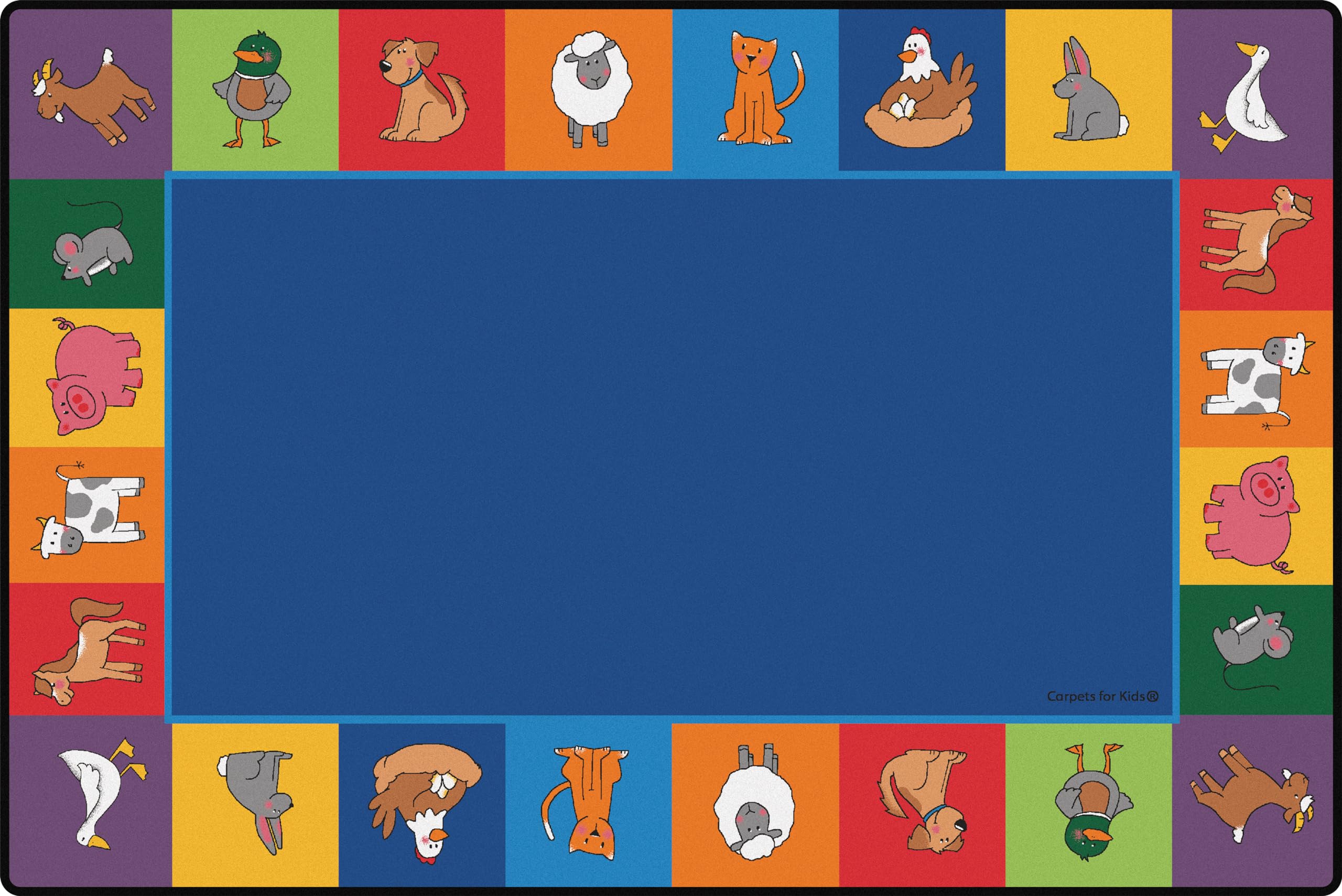 Carpets for Kids KID$Value Plus 72.75 Farm Animal Seating Classroom Kids Preschool Rug 6ft x 9ft Rectangle Blue