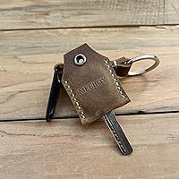 Vista 6 de handmade Keychain leather Protective Key Case Cover key fob protector Key Holder Small Home Storage Bag Key Ring Pouch