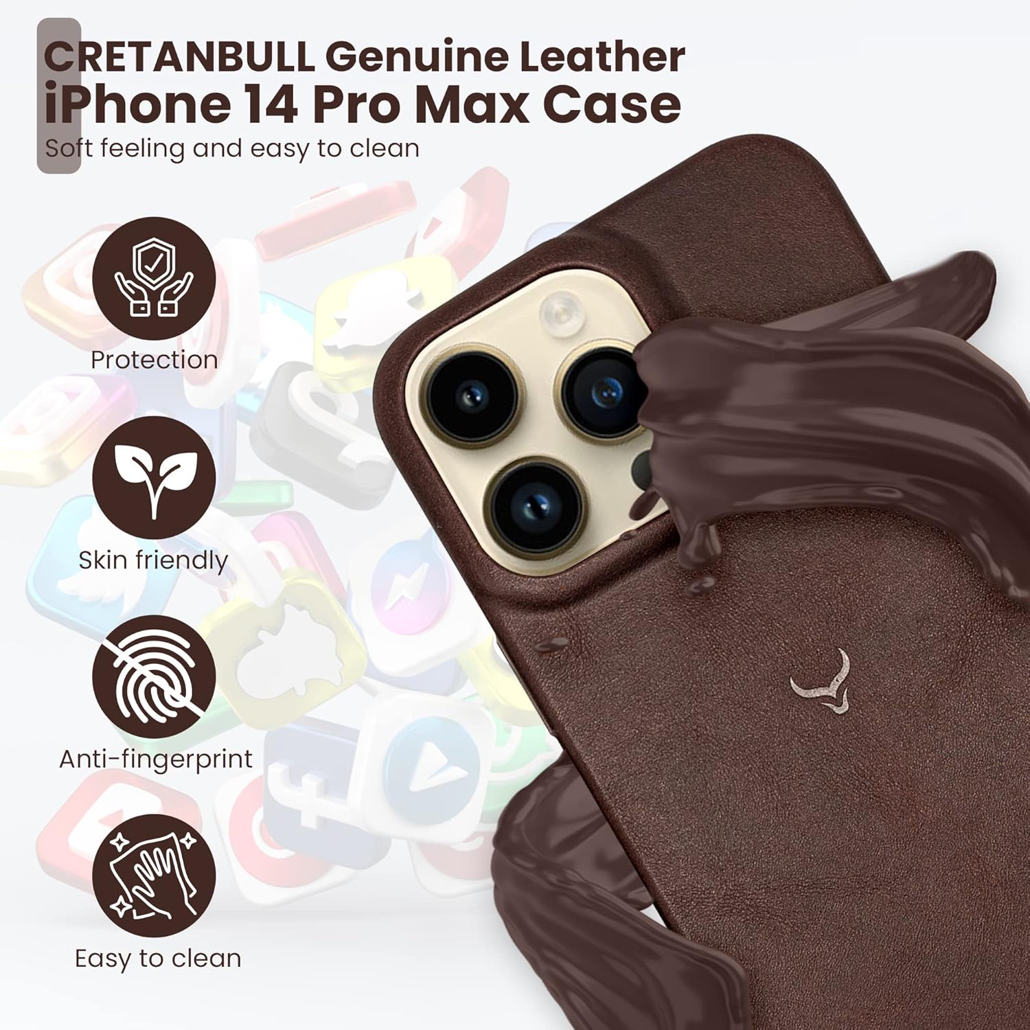 Handcrafted iPhone 14 Pro Max Genuine Leather Case Compatible with MagSafe - Oil Waxed Full Grain Anti-Scratch Leather Case - Shockproof, (Espresso)
