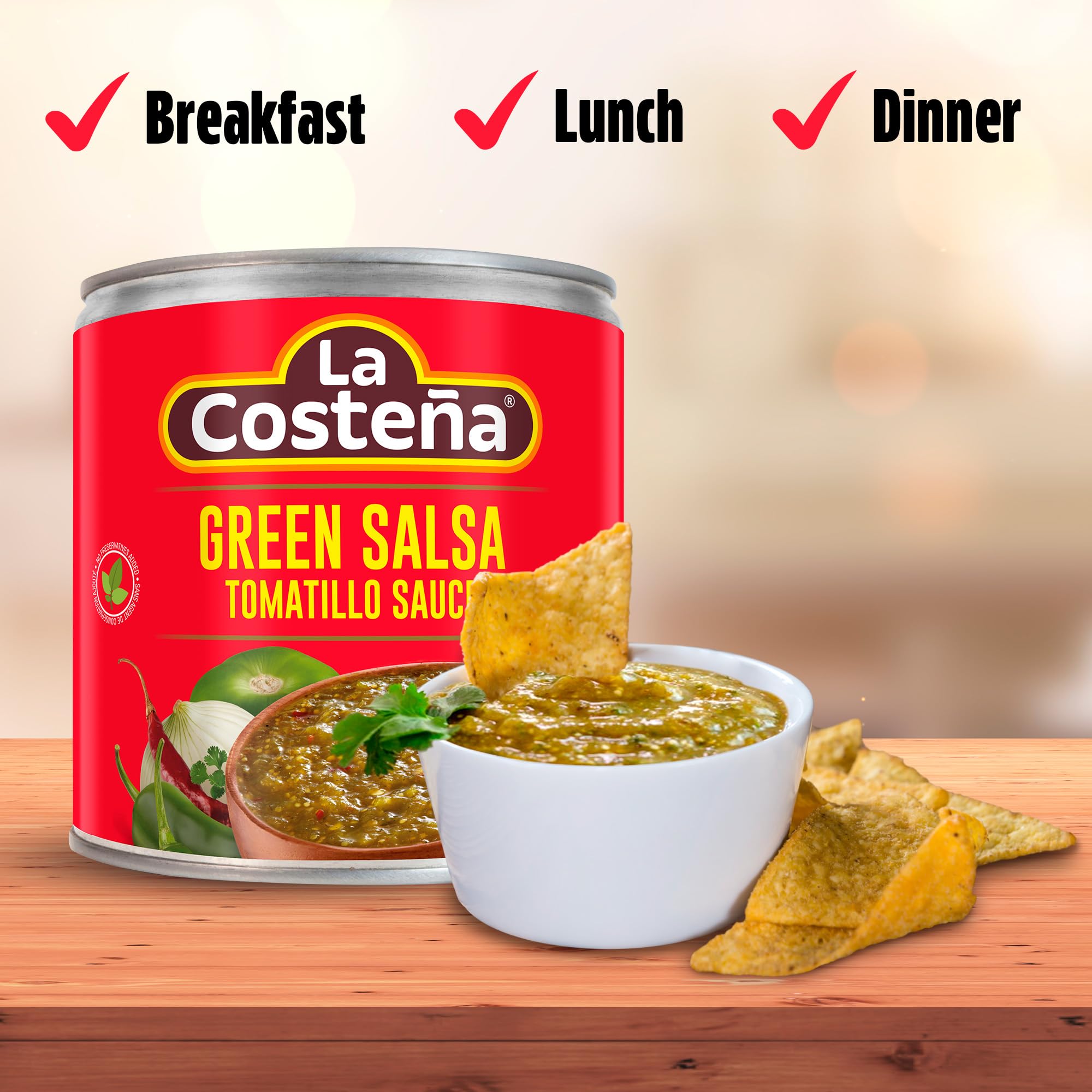LA Costeña Salsa Verde | Grüne mexikanische Salsa mit Tomatillos, Jalapeños und Chile de Arbol Paprika | mittlere Hitze | 220 ml Dose (24 Stück)