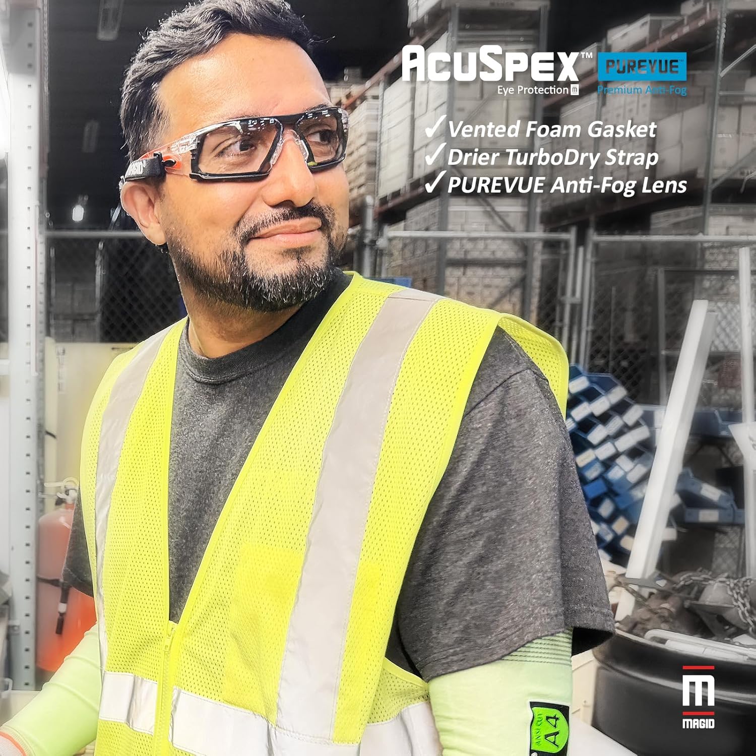 MAGID AcuSpex Frameless Clear Safety Glasses,TurboDry Strap, ESX4020