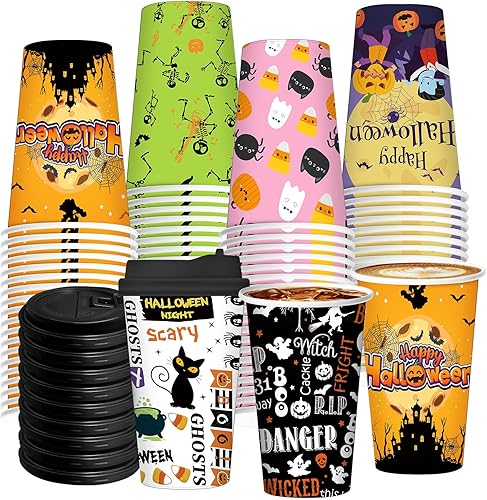BYMIOYA 144 piezas48 juegos de tazas de café desechables de Navidad de 16 onzas con tapas y fundas 6 estilos festivos de vasos de papel de Navidad BYMIOYA 144 piezas48 juegos de tazas de café desechables de Navidad de 16 onzas con tapas y fundas 6 estilos festivos de vasos de papel de Navidad