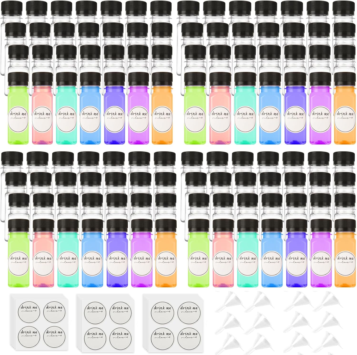 100 Pcs 2oz Plastic Bottles with Lids, Clear Plastic Bottle with Caps 2 oz for Liquids Small Reusable Ginger Shots Bottle Vial Beverage Container Leak Proof Mini Jars for Milk, Water, Ginger, Juice
