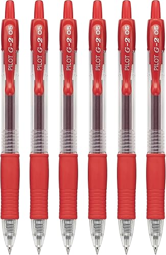 PILOT G2 Premium - Bolígrafos de gel de bola rodante recargables y retráctiles, punta extrafina de 0.020 in, tinta roja, paquete de 6