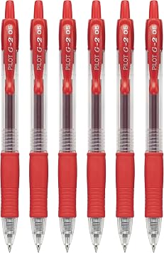 PILOT G2 Premium Refillable & Retractable Rolling Ball Gel Pens, 0.5mm Extra Fine Point, Red Ink, 6 Pack
