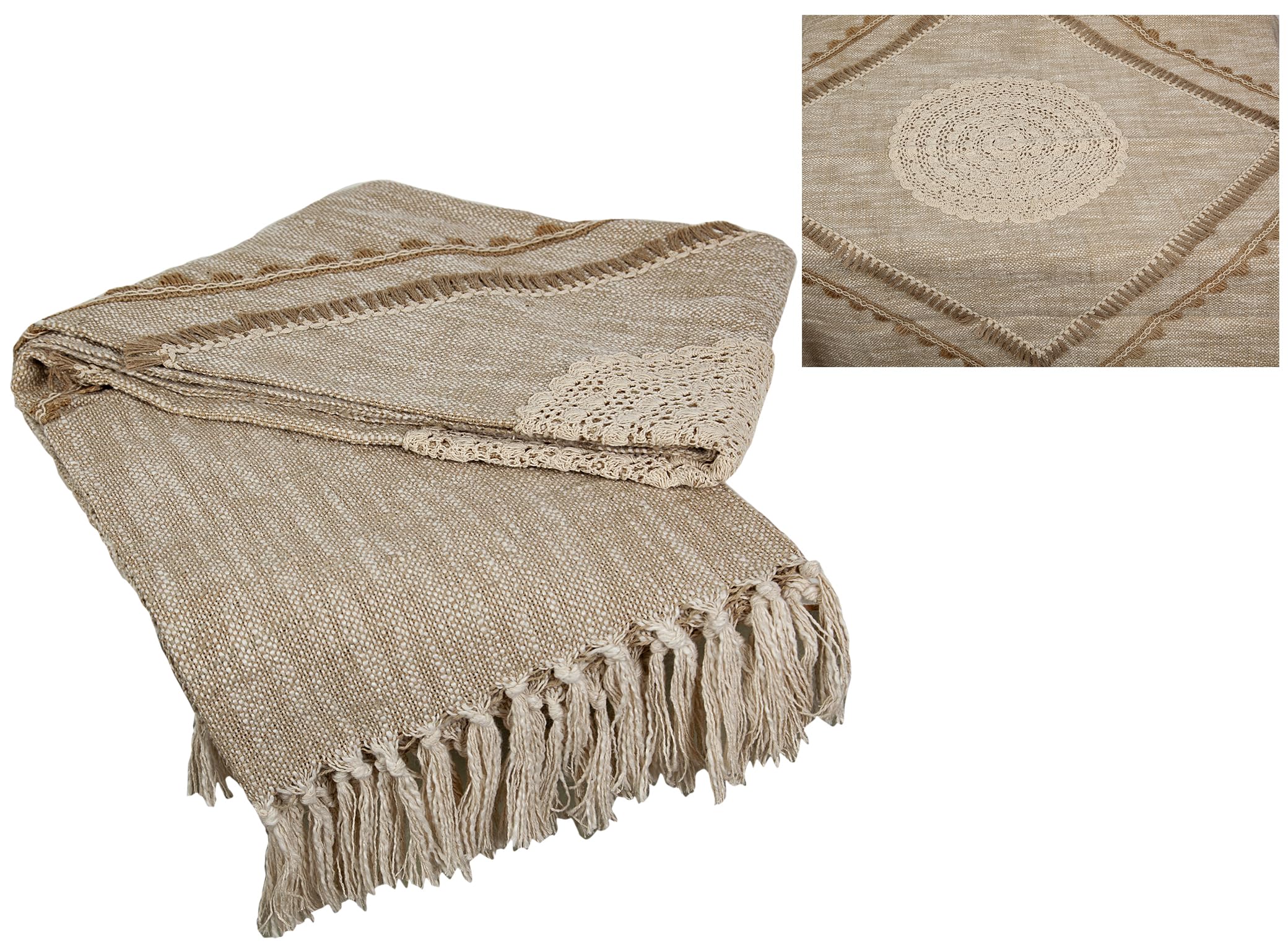Plaid brodé coton coquillages, jeté de lit douceur naturelle et saine
