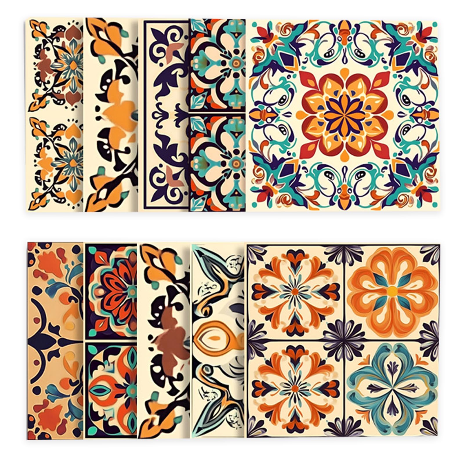 10 PCS 7.8"x7.8" Vintage Mexican Tile Stickers – Colorful Peel and Stick Wall Decals for Kitchen Backsplash, Self-Adhesive Waterproof Decor for Walls