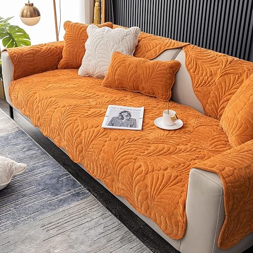 Miniatura 3 de Palm Leaves Sofa Couch Cover Chenille Plush Quilted Sectional Couch Cover 1-Piece Non Slip Soft Sofa Slipcover Furniture Protector for Pets Kids