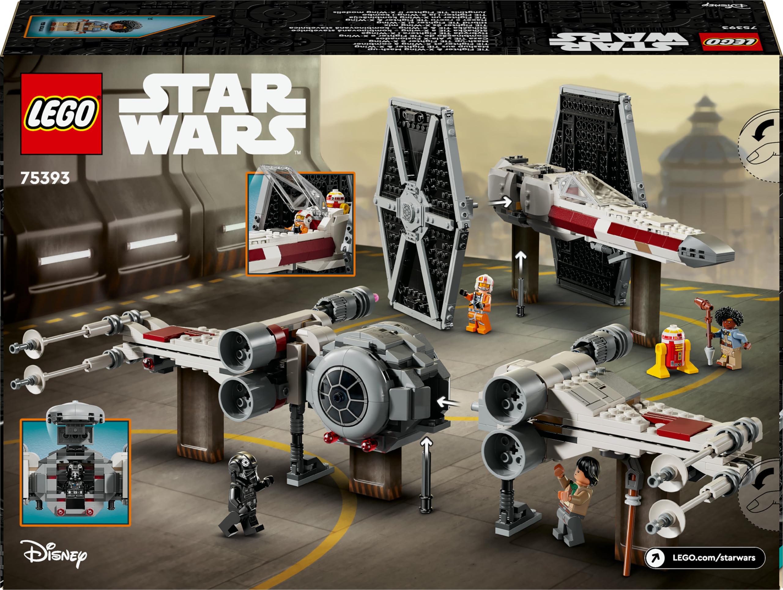 LEGO Star Wars 75393 TIE Fighter et X-Wing à Combiner - Jeu de Construction avec 2 Vaisseaux Spaciaux - 4 Minifigurines & Figurine de Droïde - Cadeau Original pour Garçon dès 9 Ans & Fans