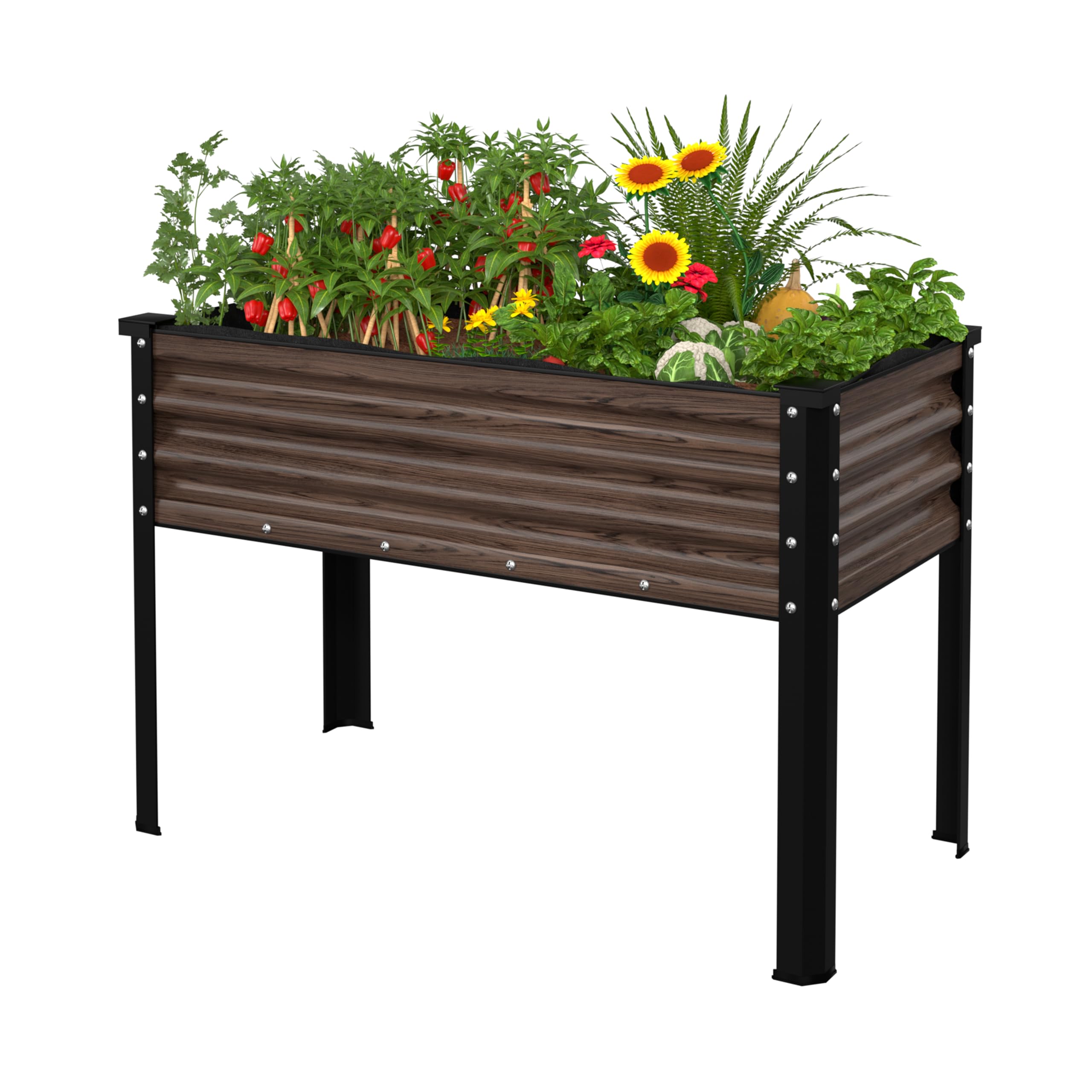 BlueWish 48" W x 24" D x 32" H Raised Garden Bed, Galvanized Garden Bed with Detachable Black Liner, Drainage Gaps, Raised Garden Beds Outdoor 507 lbs Capacity, Gardening, Vegetable, Flower, Rustic