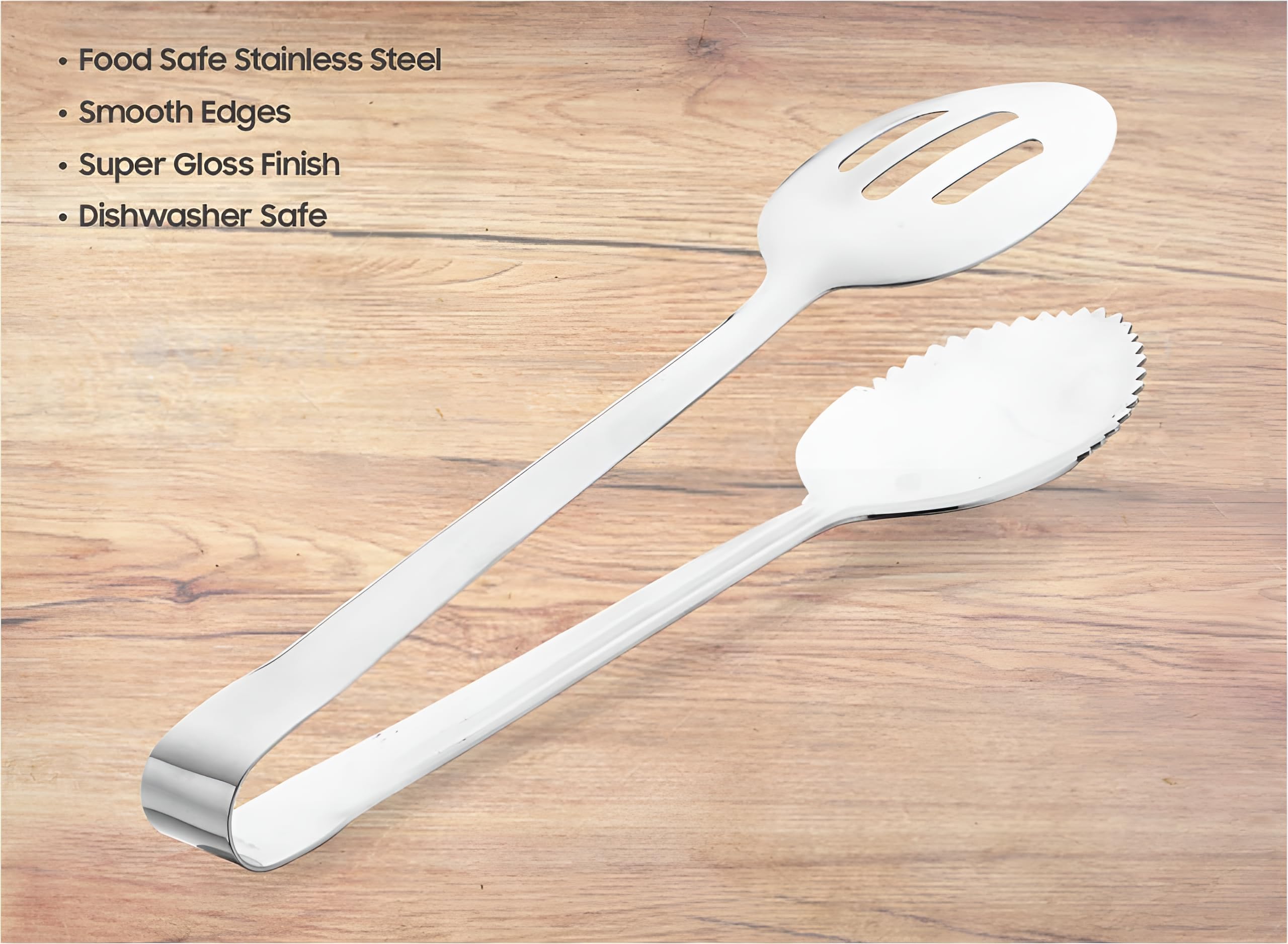 Simplyhut Stainless Steel Salad Serving Tong, Dual Design Multipurpose Serving Tool for Kitchen, Stainless Steel Durable Super Gloss Finish Chimta for Food Cooking, Roasting, Serving at Restaurant 3