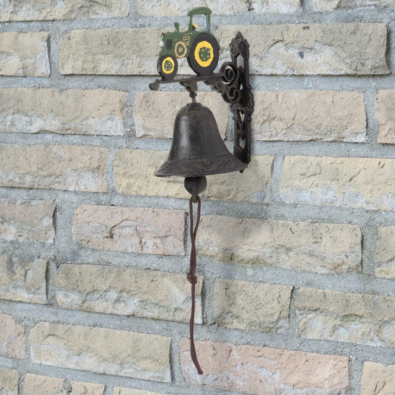 Moritz Campana Da Parete In Ghisa Con Trattore - 37 Cm, Stile Anticato Marrone, Per Porta, Giardino, Rustico - 5
