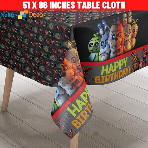 Miniatura 4 de Nelton Suministros de fiesta de cumpleaños para FNAF incluye pancarta, telón de fondo, decoración de pastel, 24 adornos para cupcakes, 24 globos,