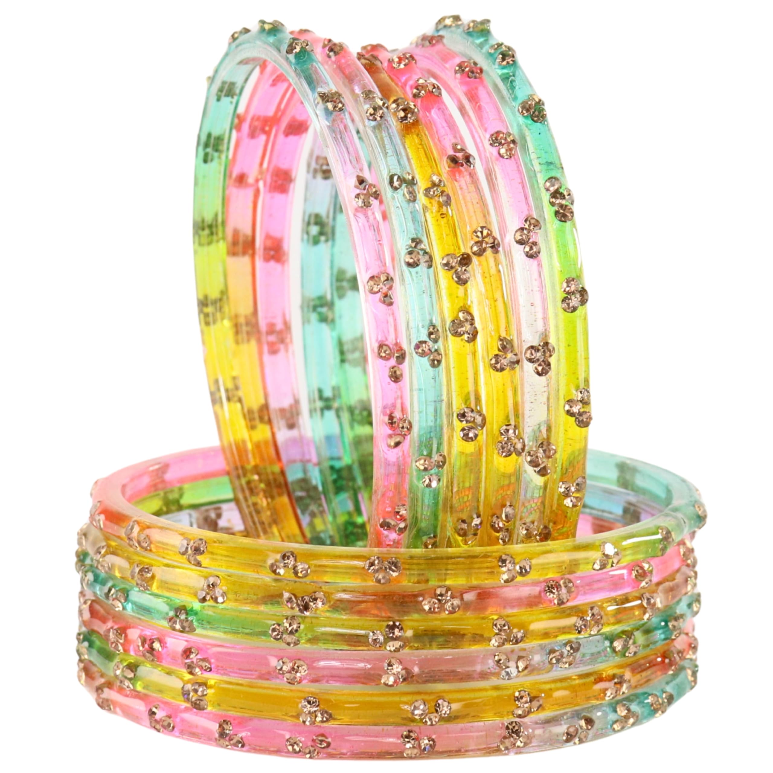 Premium Viral Glass Bangles Studded With Golden Zircon Stone For Women & Girls | Designer Transparent Chudi | Stylish Kanch Ki Choodi | Wedding, Party & Gift Bangle Jewelry - Set Of 12-image-31