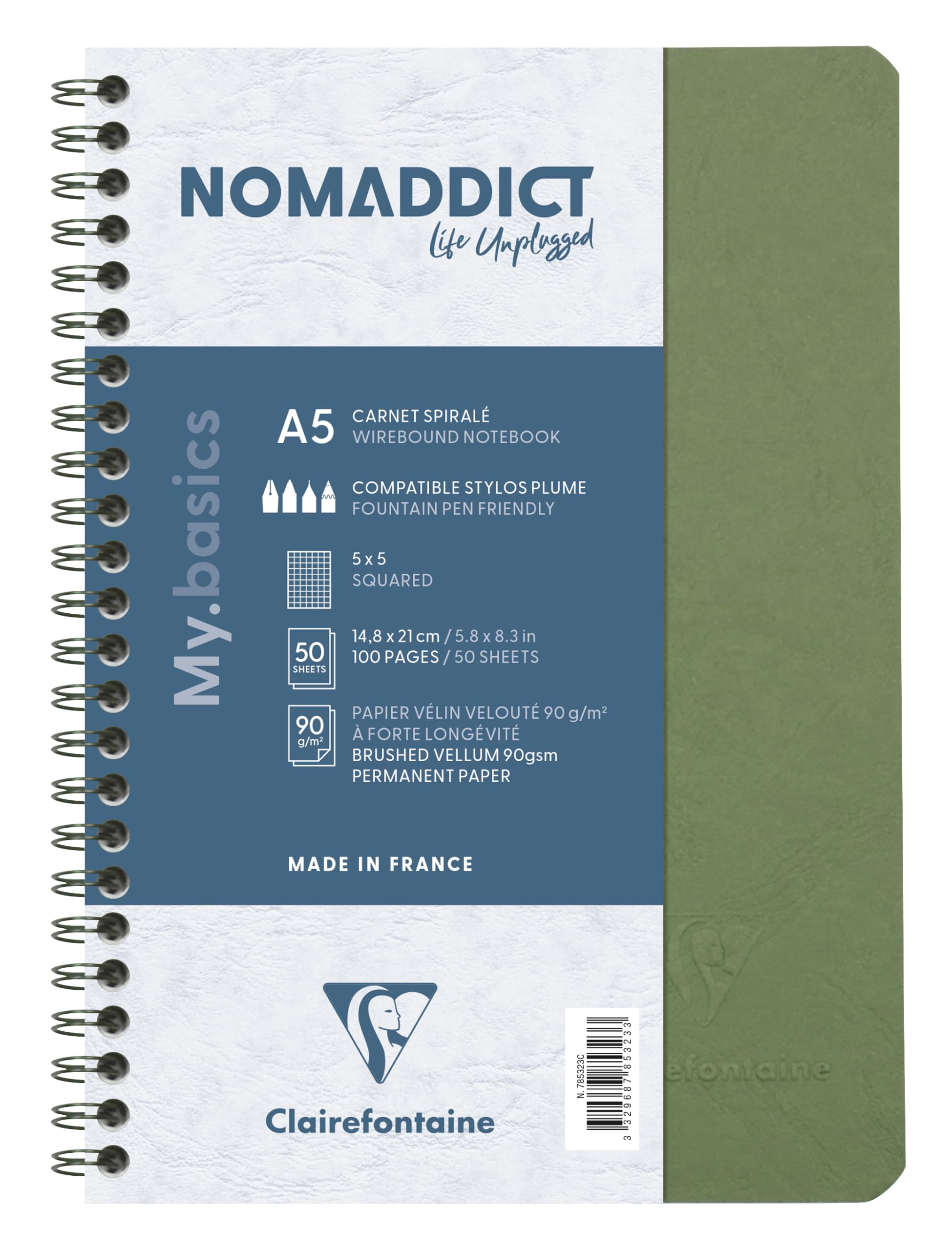 Clairefontaine Age Bag Wirebound Notebook A5 - Squared / Green