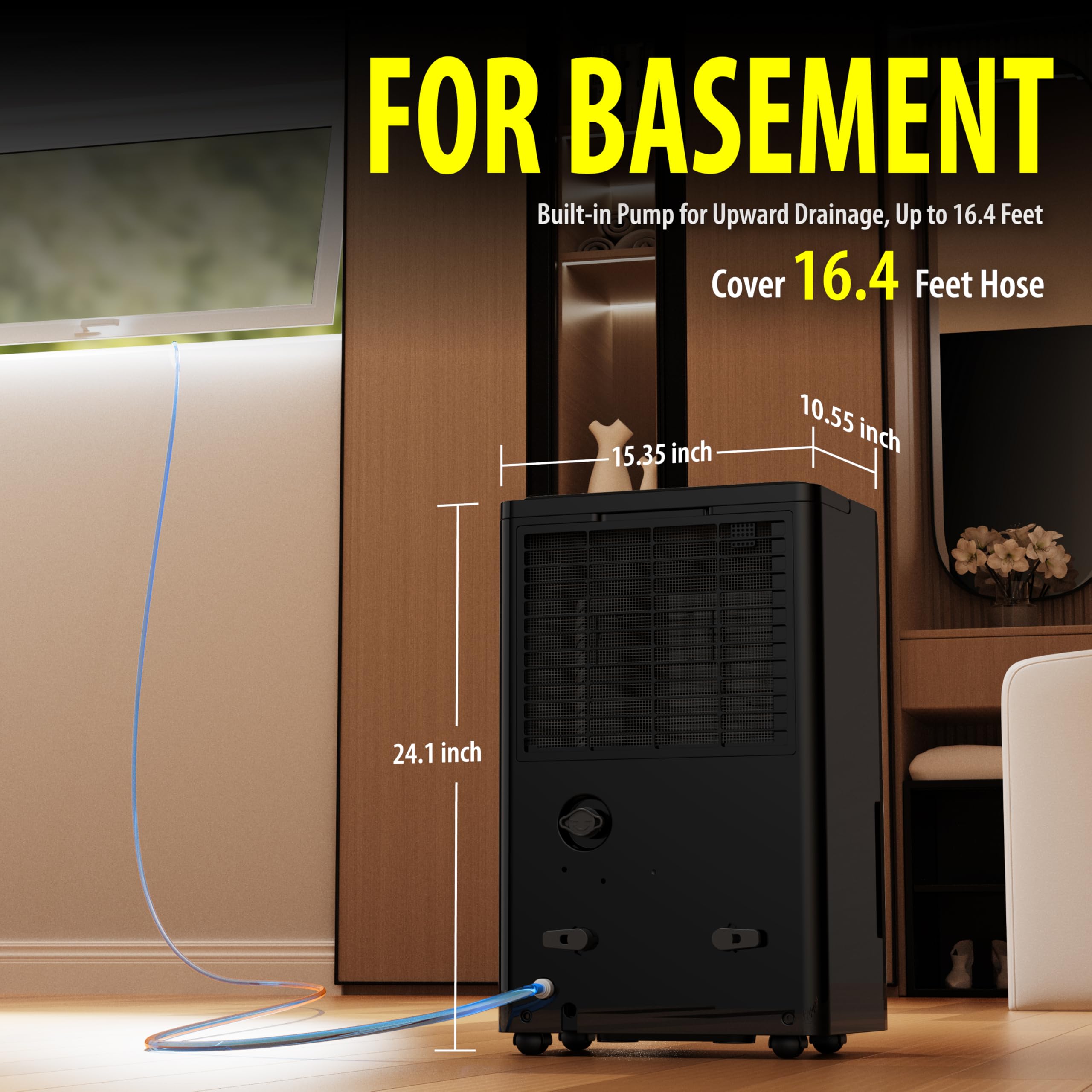 DuraComfort 50 Pint Dehumidifier, Built-in Pump, 4500 Sq Ft Coverage, Energy Star, Black