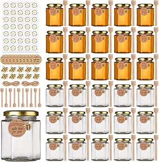 Mcupper 6 oz Honey Jars with Dipper, 30 Pack Hexagon Honey Jar for Baby ...