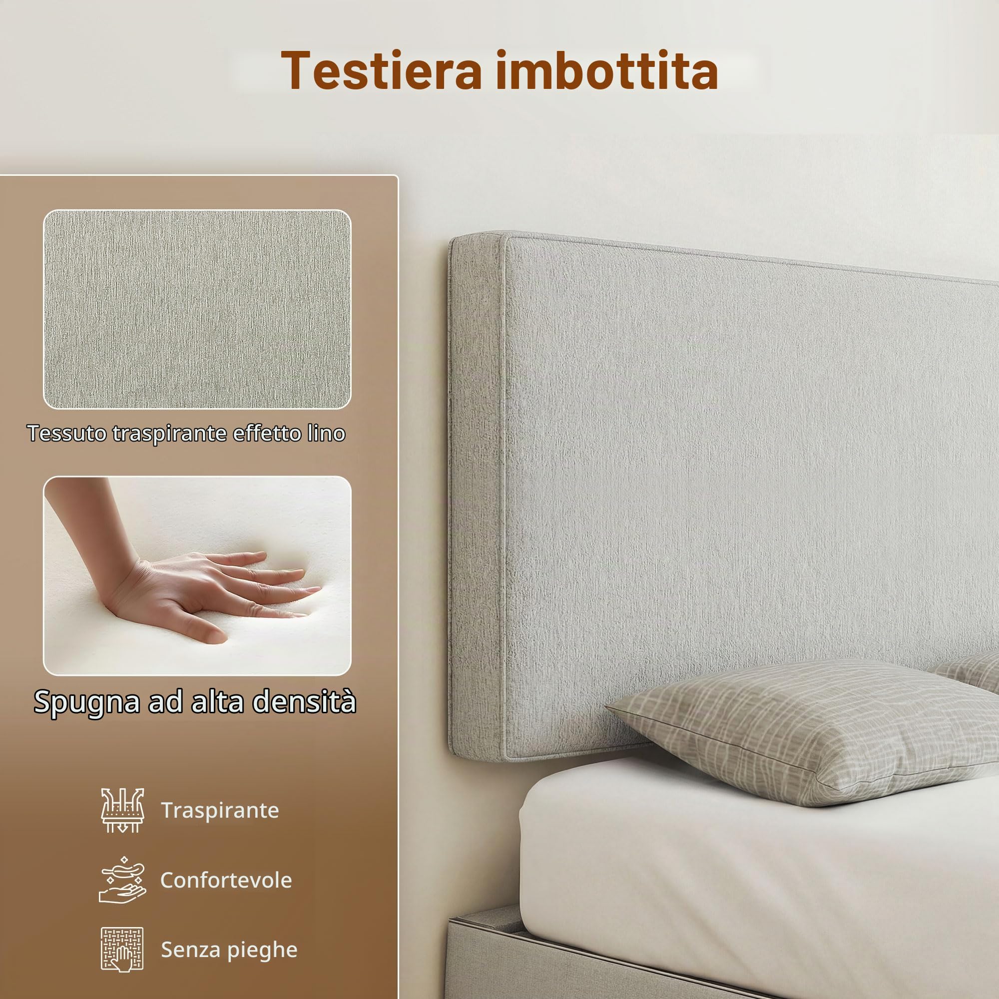 HOMCOM Testiera imbottita da parete in lino 140x60cm, Crema