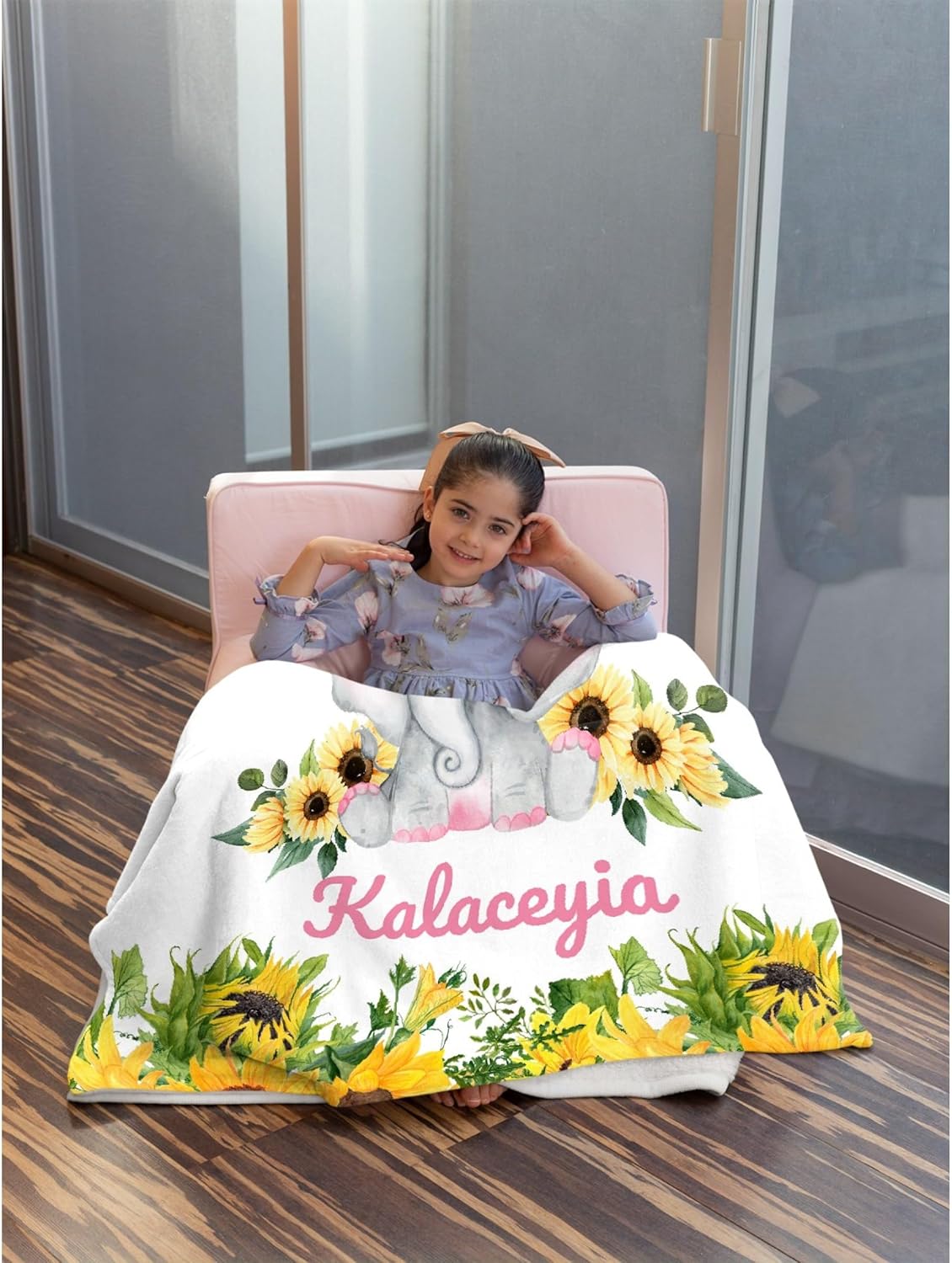 Custom Name Blanket Personalized Custom Baby Throw Blanket Memorial Gifts for Swaddle Toddler Birthday Personalized Sunflower Elephant Baby