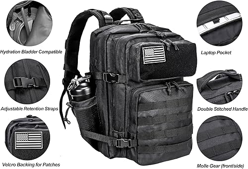 Miniatura 189 de LHI Military Tactical Backpack for Men Molle Daypack 45L Army 3 Days Assault Pack Bag Large Rucksack With Bottle Holder(12*20*12)