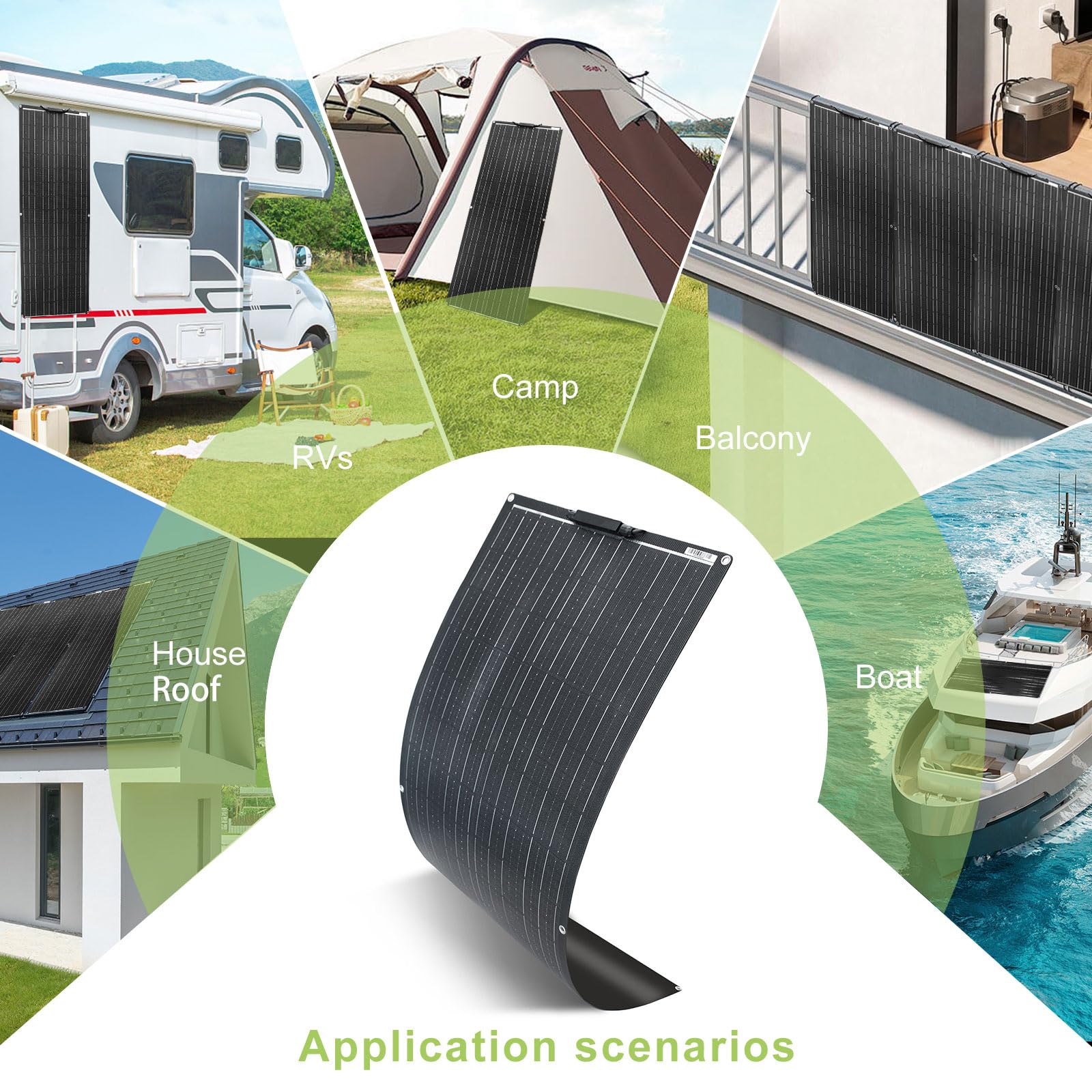 Pannello solare flessibile 200W 12V | altamente efficienti | ultra-sottile | leggero e impermeabile, adattoCaricatore solare impermeabile per camper, barche, case