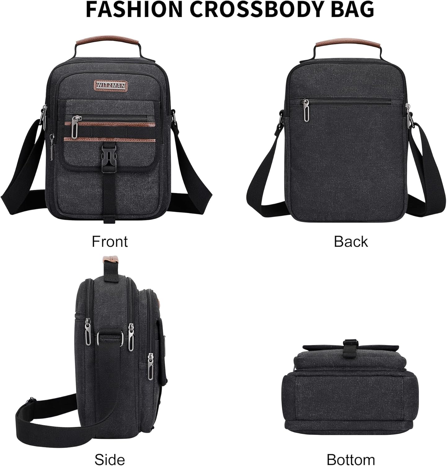 WITZMAN Crossbody Bag for Men Canvas Messenger Bags Vintage Man Purse Small Casual Shoulder Bag for Work Traveling - Image 8