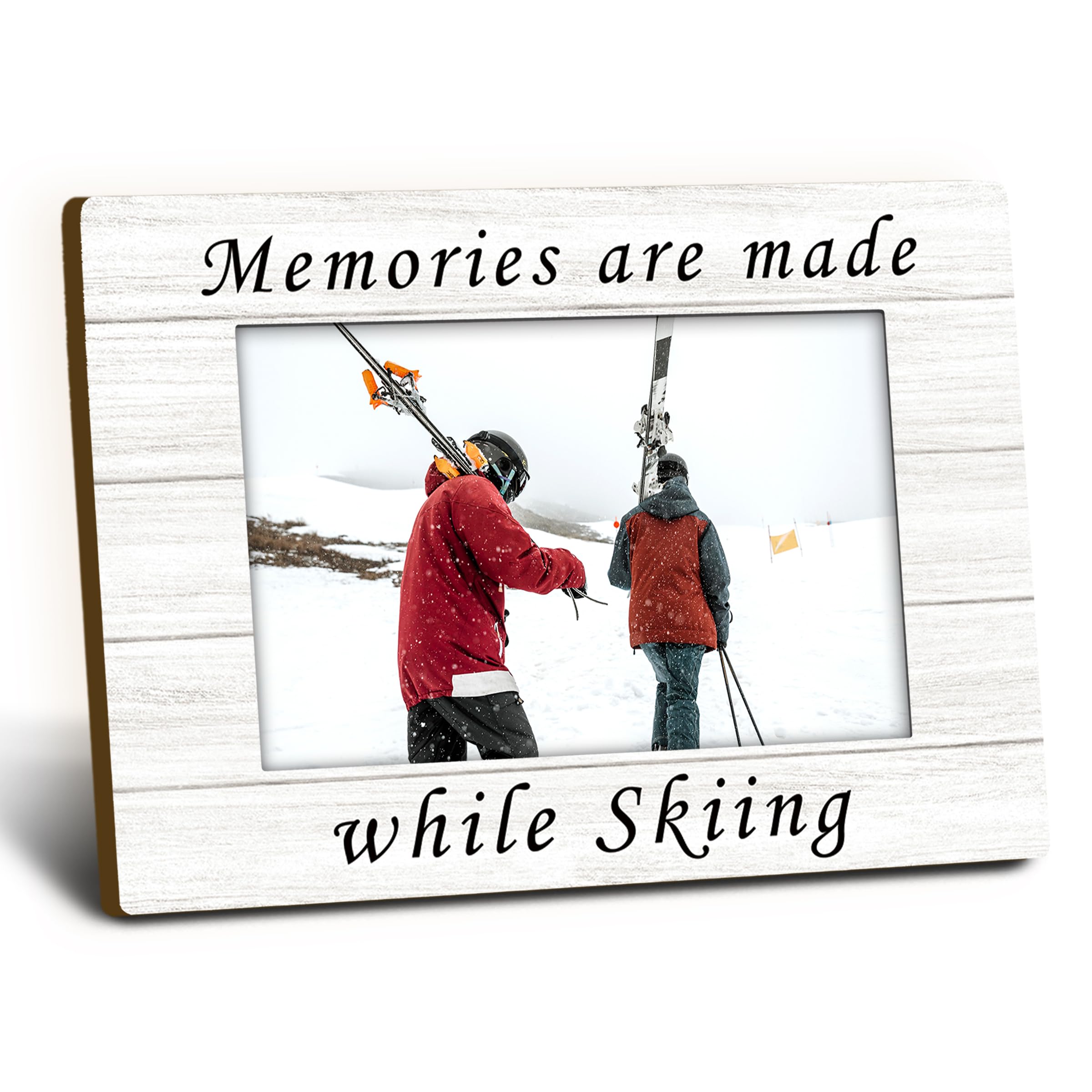 Ski Gifts Picture Frame 4x6, Ski Skiing Wooden Picture Frame, SkiGifts for SkiLovers Skier, Memories are Made While Skiing Decorative Photo Frames for Table Desk Ski Lodge Decor