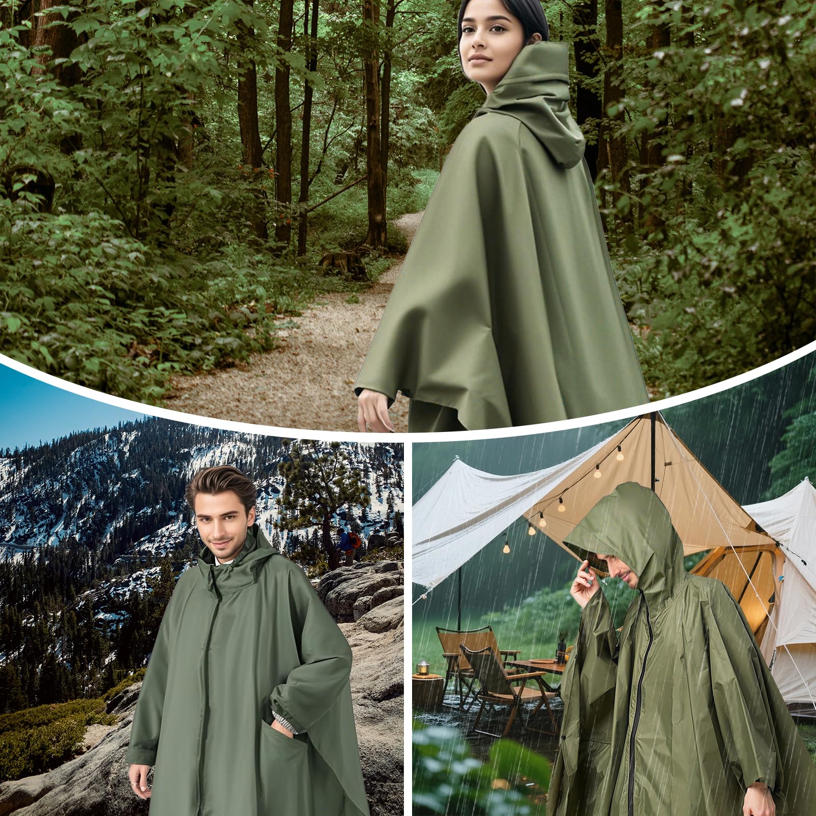 Regenponcho Wasserdicht Wandern Mit ReißVerschluss Leichter 3-In-1 Mehrzweck Regencape Mit Rucksack Atmungsaktiv Poncho Herren Damen Faltbare Regenmantel Hiking