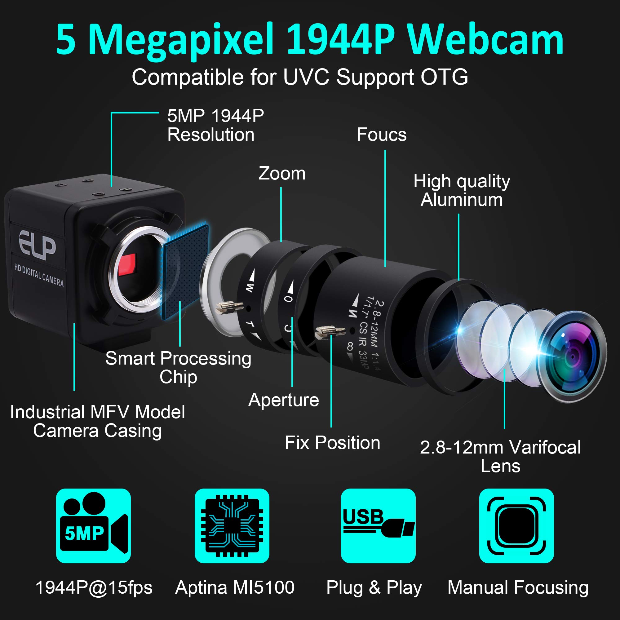 Caméra Usb Webcam 2Mp Objectif À Focale Variable 2,8-12 Mm Caméra Usb 1080P Correction De Faible Caméra Usb Webcam 2Mp Objectif À Focale Variable 2,8-12 Mm Caméra Usb 1080P Correction De Faible