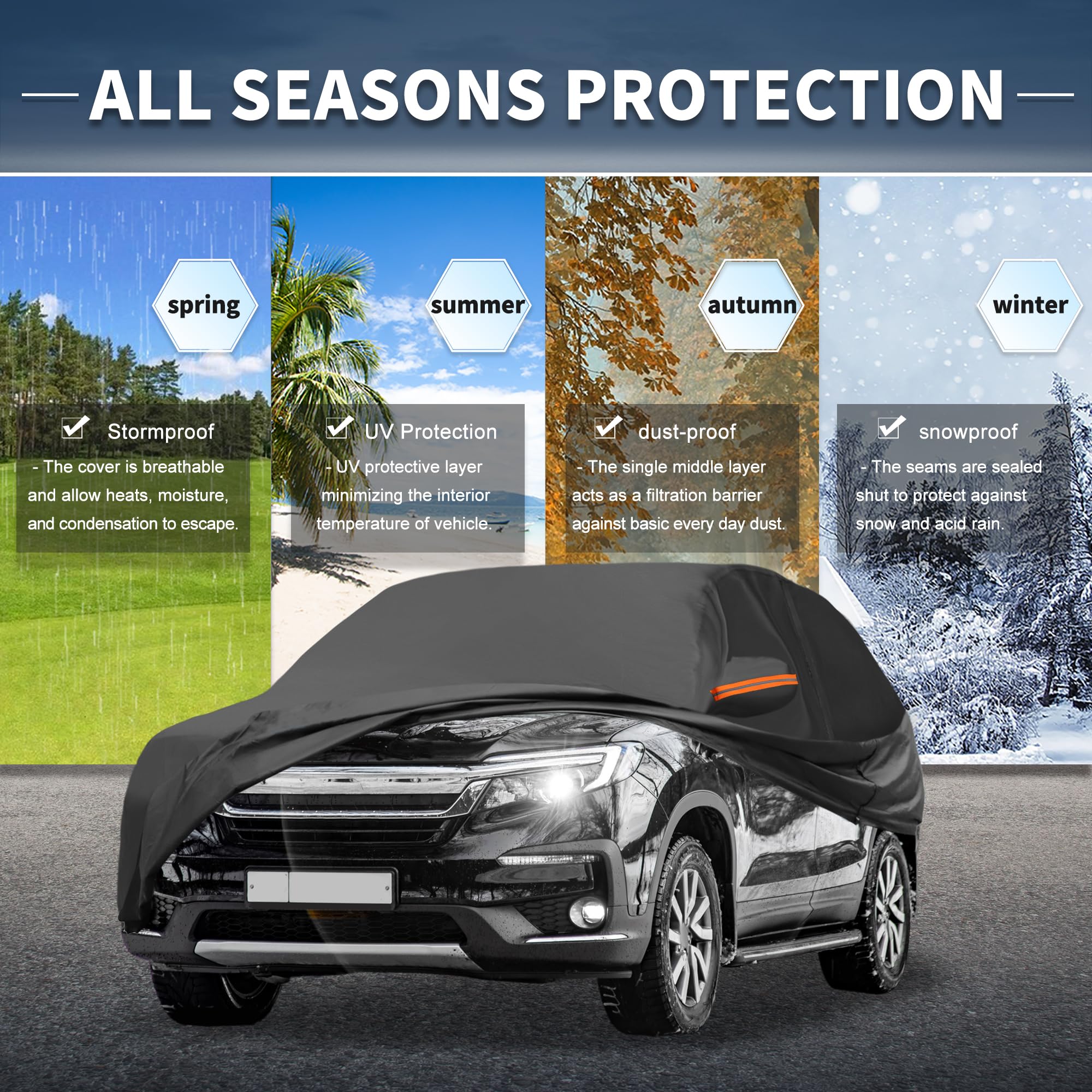 X AUTOHAUX Car Cover Outdoor Waterproof Sun Rain Snow Hail Protection with Left Side Door Zipper 210D-PU for — view 2