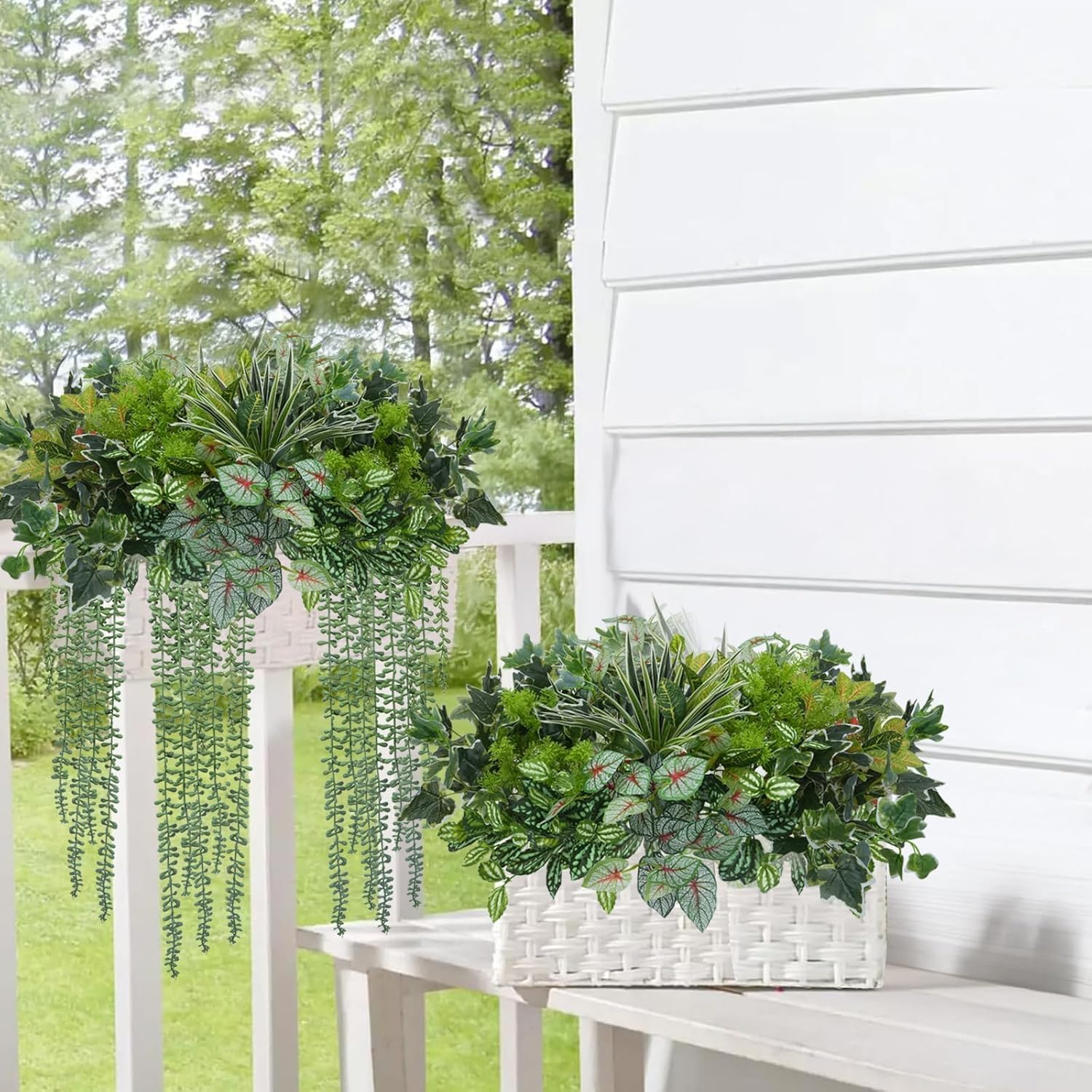 17Pcs Fake Plants Artificial Greenery Stems Shrubs Outdoor Faux Plants Artificial Ferns 7 Kinds of Outdoor Fakeplants for Window Box Hanging Plants Garden Porch Farmhouse Wedding Indoor Home Decor - Image 8