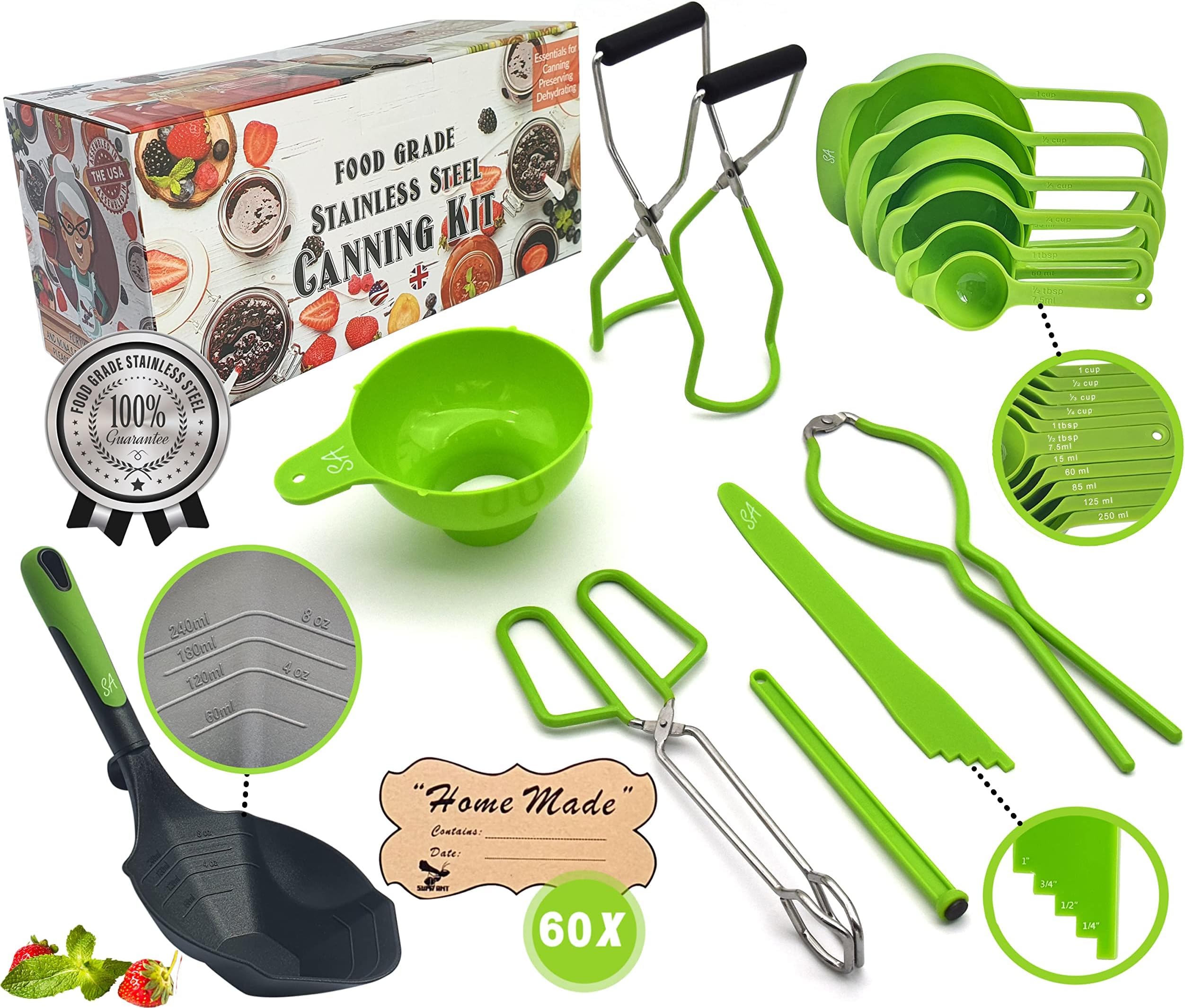 Supa Ant Canning Set + Pint Ladle + Measuring Cups - Canning Kit for Beginner, Food Grade Stainless Steel Canning Accessories