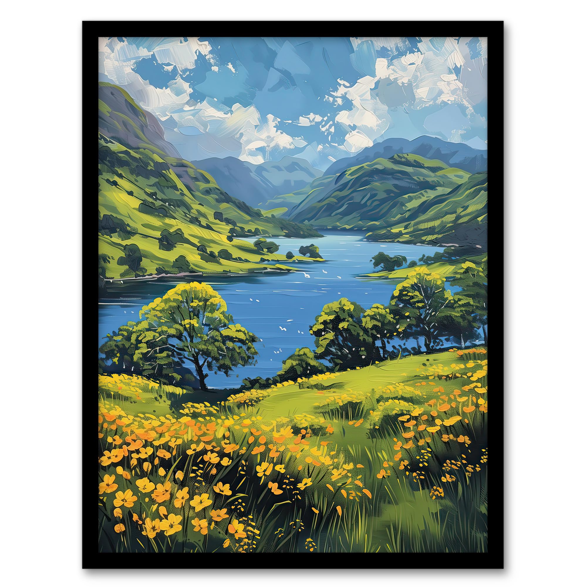 Artery8 Lake District Landscape Painting Helvellyn View Living Room Artwork Framed Wall Art Print A4