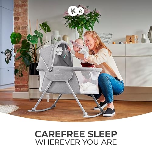 Miniatura 2 de Kinderkraft LOVI Moisés de viaje para bebé, cama plegable portátil con mosquitera incorporada, capucha ajustable y una función de cuna adicional,