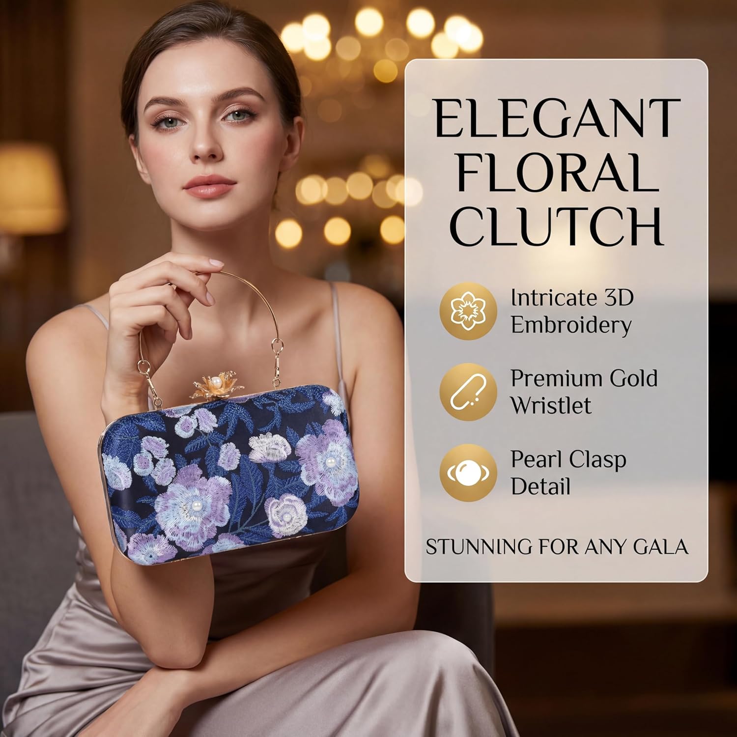 Handmade Evening Bag Floral Embroidered Vintage Clutch for Women Bridal Party Prom Formal Purse