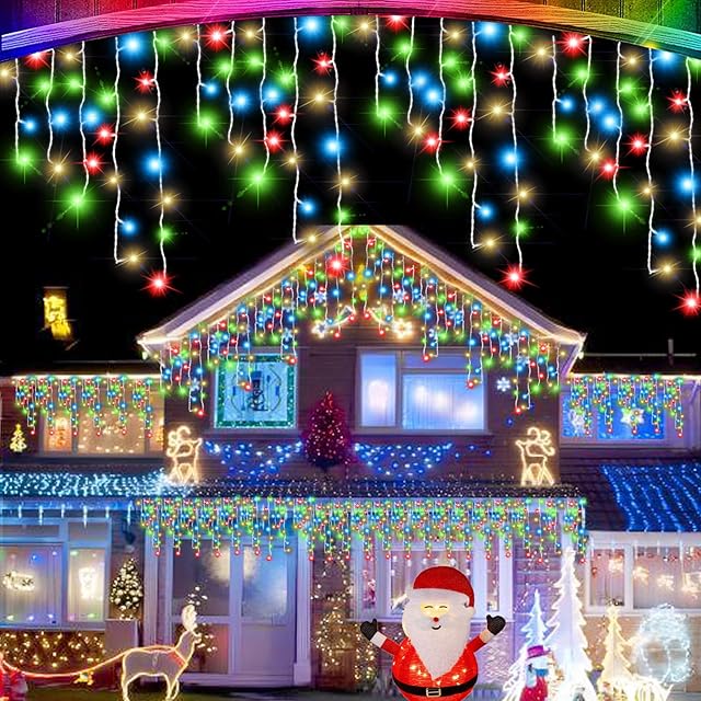 BUICXJKZ Outdoor Icicle Christmas Lights 10M - 35.4ft 400 LED Outside Xmas Lights Plug in String Light 8 Modes Fairy Lights, Connectable Waterproof Icicle Lights Multicolor