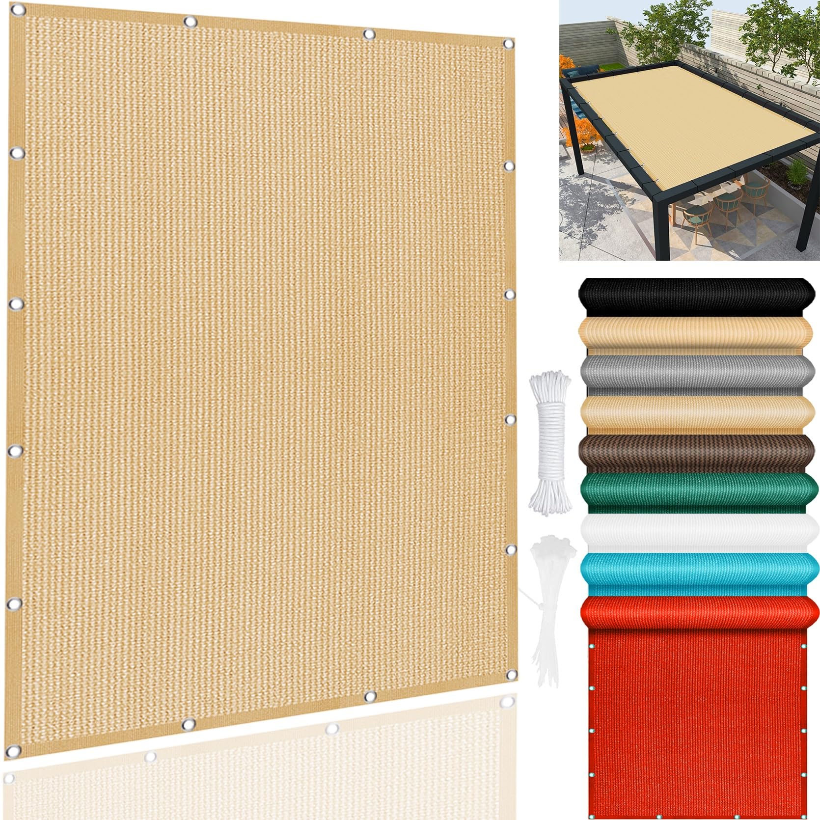 GLDYTVF Sunblock Shade Cloth Net 50 x 250 cm Weather Resistant Durable and Perfect for Carport Terrace and Garden 98% UV Block Sunscreen Awning Canopy in Sand Yellow Shade Net with Grommets for Enha