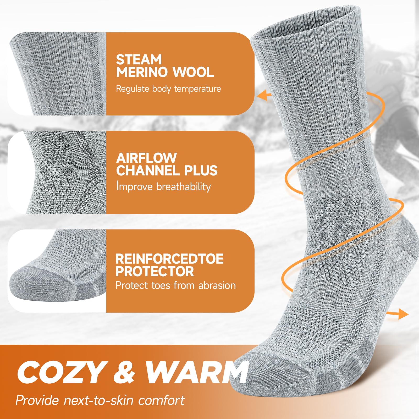 TANSTC Calzini Calze Uomo Donna Calze Antiscivolo Da Trekking In Lana Merino, Calzini Running Uomo Donna, Calze Trail, 3 Paia, Taglia 47-50, 35-38, 39-42, 43-46