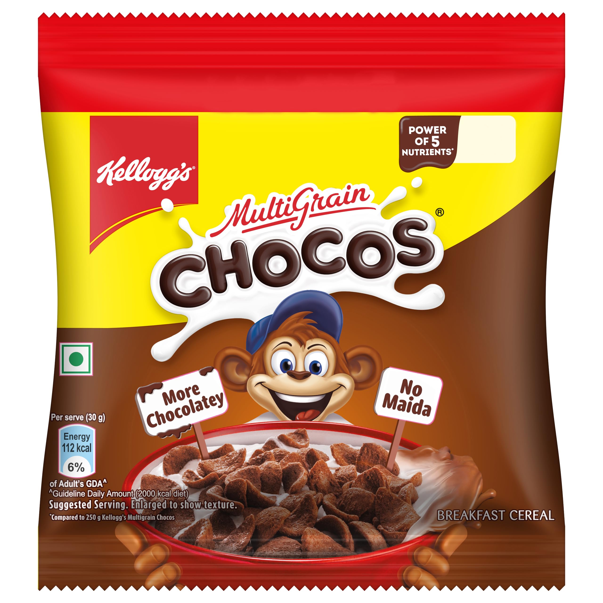 Kelloggs Chocos, with Protein & Fibre of 1 Roti* in Each Bowl**, High in Calcium & Protein, with 10 Essential Vitamins & Minerals, Breakfast Cereals, 52g Pack (B07GF53TXP) Amazon Price History, Amazon Price Tracker
