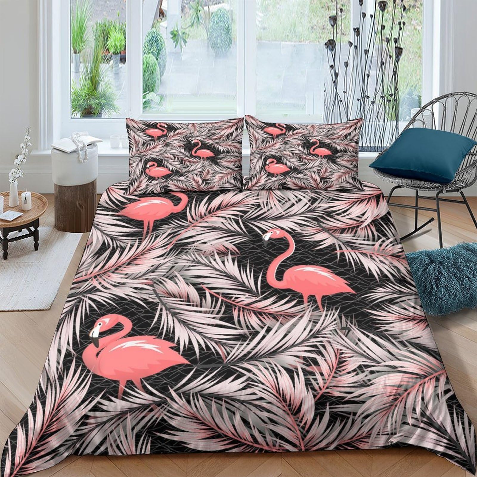 Ctjqhvkz Style-1 3D Printed Flamingo Leaf Fitted Sheet Microfiber Soft Anti-Slip Tropical Bed Cover For Bedroom Guest Room Decor Single（135X200cm）
