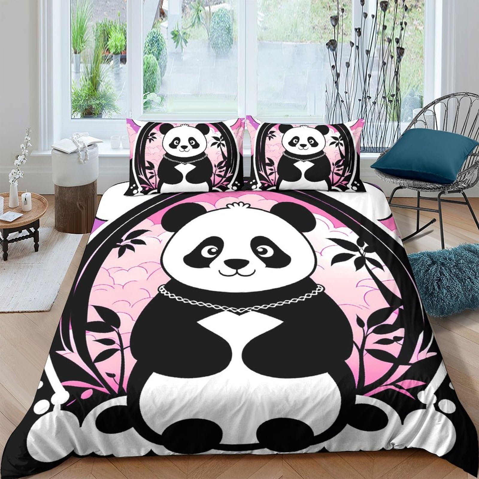 Ctjqhvkz Style-3 3D Printed Cute Panda Fitted Sheet Microfiber Soft Pink Bamboo Bed Sheet For Bedroom Guest Room Decor Protection Single（135X200cm）