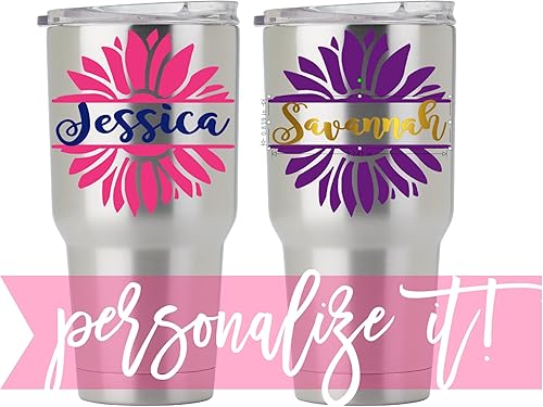 Miniatura 5 de Calcomanías de flores para vasos, tu elección de colores y nombre  Decals by ADavis