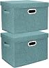 TYEERS Large Storage Box with Lid, Collapsible, Washable, Fabric Storage Box for Clothes, Wardrobe Storage, 44x30x29 cm, Set of 2, Aqua Deep