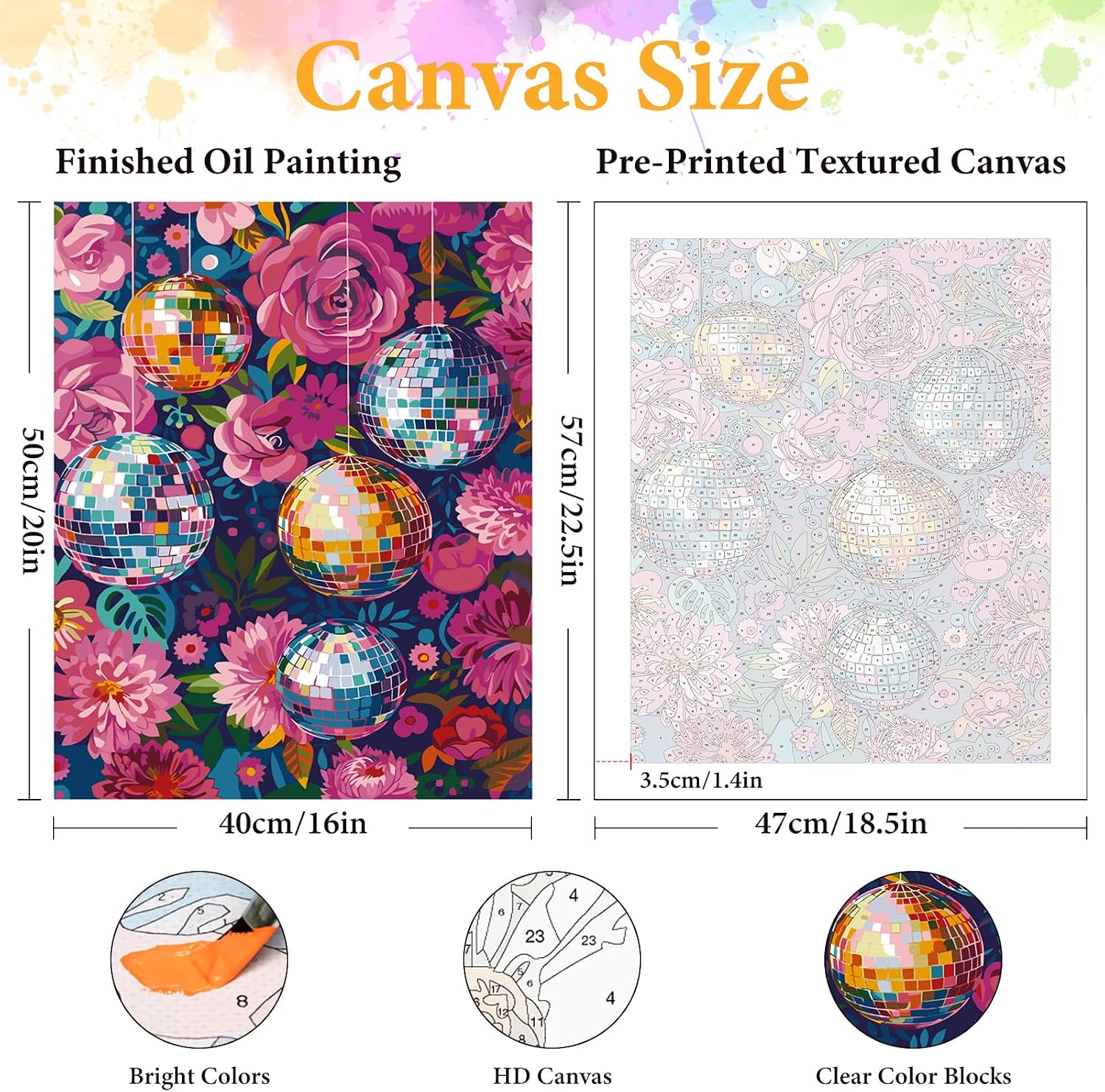 Okarina Paint by Numbers Kit for Adults Beginner, Disco Ball Paint by Number Canvas with Floral Design - DIY Acrylic Painting Kit for Relaxing Arts and Crafts, Home Wall Decor Gift, 16x20 Inch