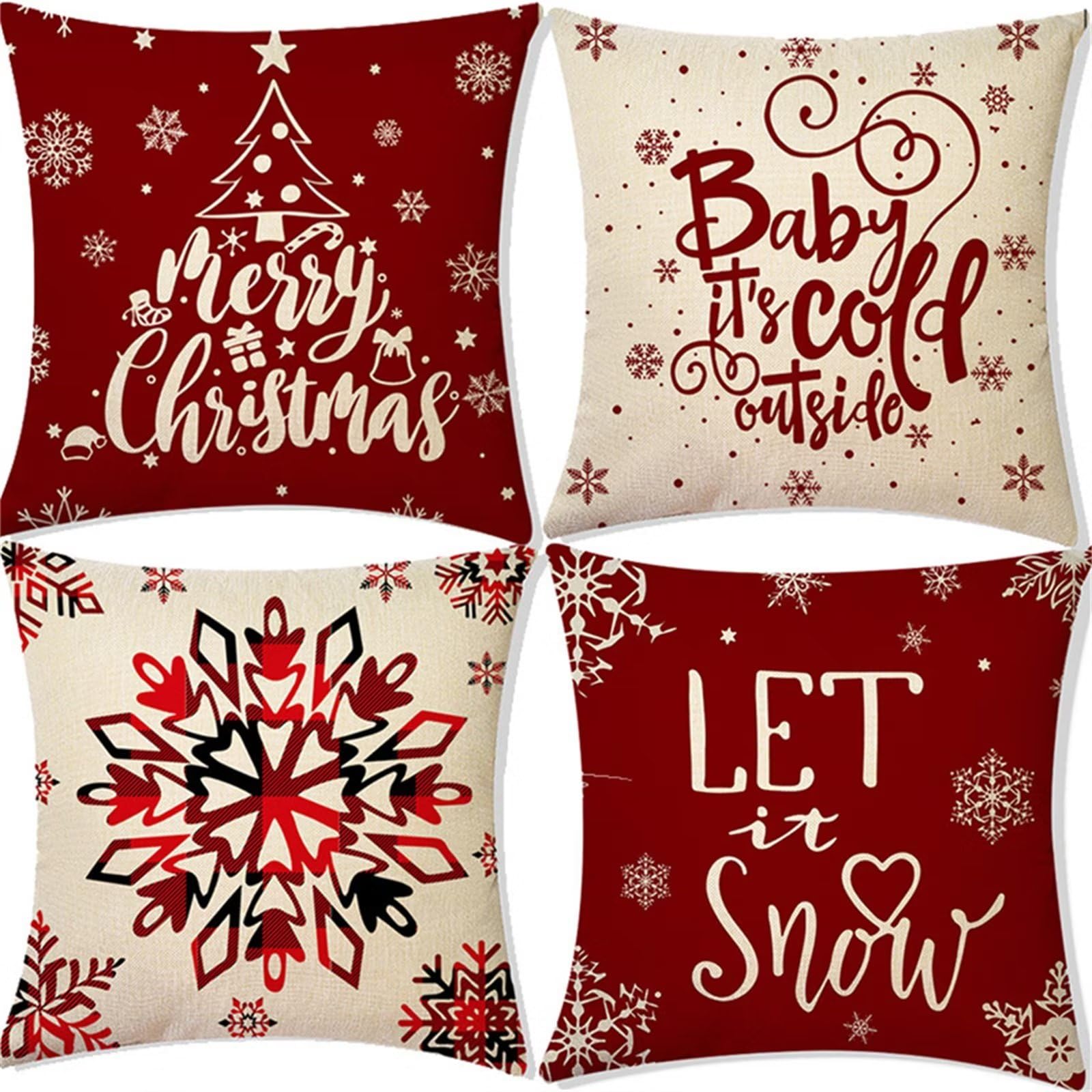 Juego de 4 Fundas de Cojines 65x65cm,Navidad roja Fundas para Cojines Terciopelo Decorativa Hogar Almohadas Fundas con Cremallera Oculta,para Sala Sofá Cama Decoración para Hogar YG1102