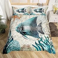 Vista 30 de Juego de ropa de cama 3D de tortuga marina azul individual para niños y niñas, temática de playa oceánica, funda de edredón de 3 piezas para niños